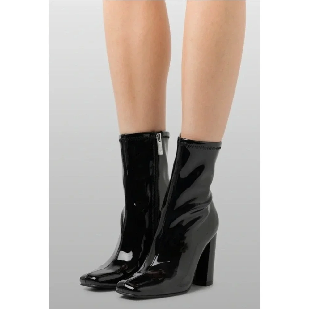 Steve Madden Fulton Bone Patent Leather Square Toe Mid-Calf Boots Bootie 9M $110